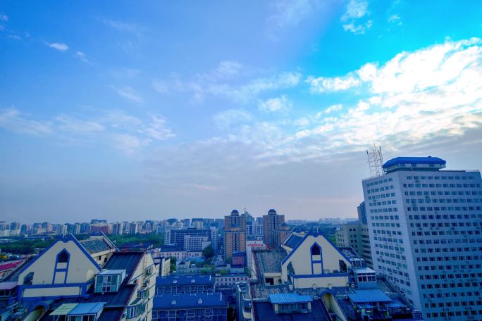 社区楼房俯瞰北京小区蓝天