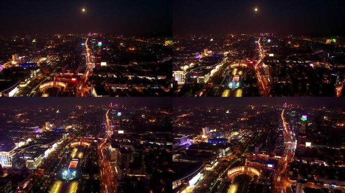 济南泉城广场泺源大街航拍夜景
