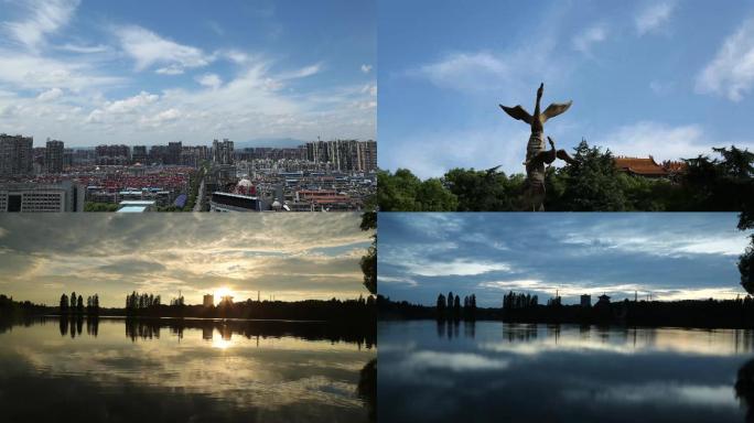 衡阳超清延时镜头城市空镜清晨湖边商用