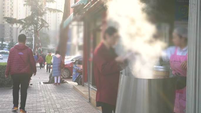 4K早晨行色匆匆路人-上班-路边早餐