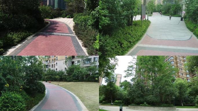 航拍城市小区园林景观道路小区绿化