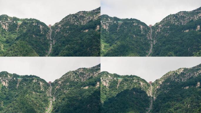 泰安东岳泰山十八盘全景蓝天白云绿树景点