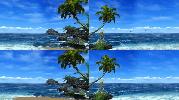 夏日海边海浪沙滩椰子树