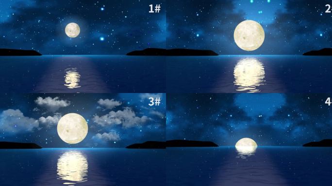 原创四款4K海面月亮场景视频