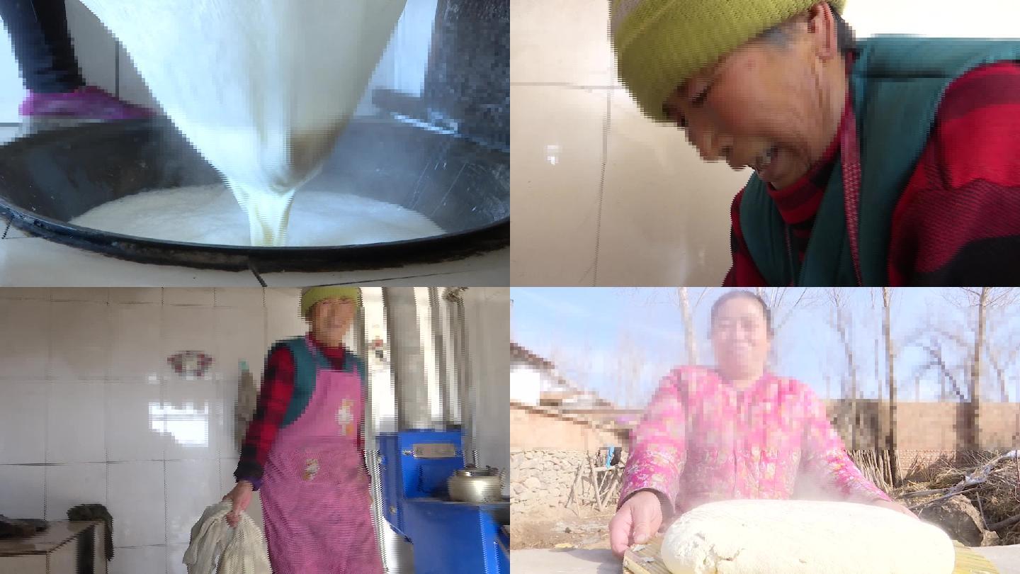 农村过年用传统方法卤水做豆腐