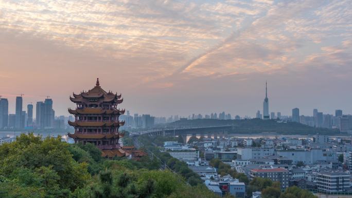 4k延时武汉黄鹤楼风景区长江大桥车流