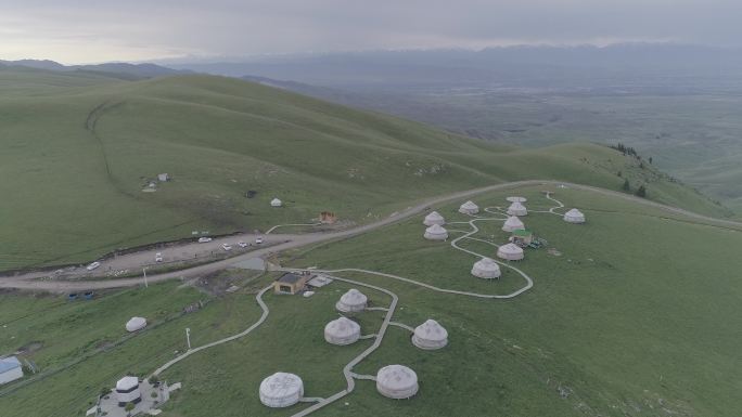 4K新疆伊犁阿克塔斯草原蒙古包