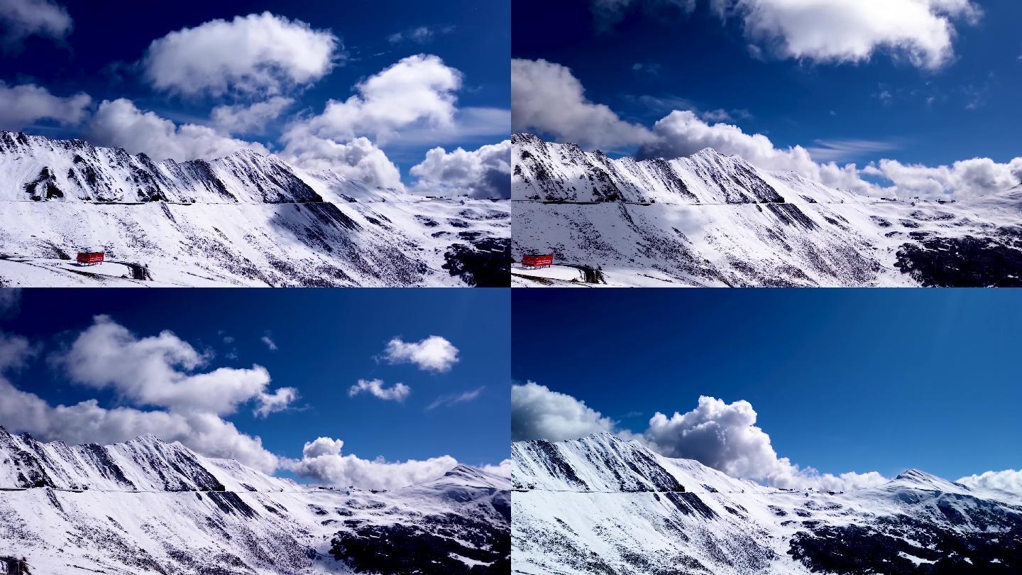 川西雪域高原甘孜阿坝蓝天白云雪景延时