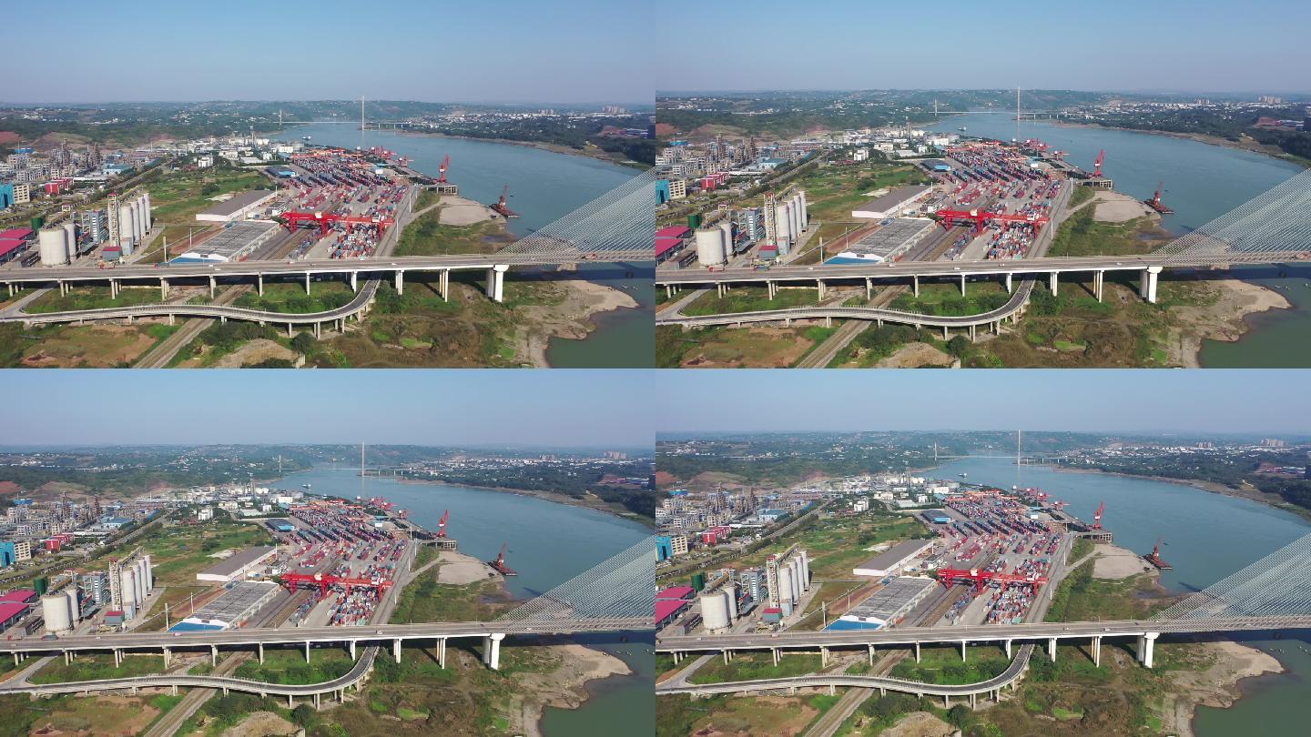 泸州航拍泸州港泰安长江大桥港口码头
