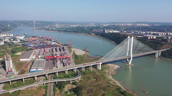 泸州航拍泸州港泰安长江大桥港口码头