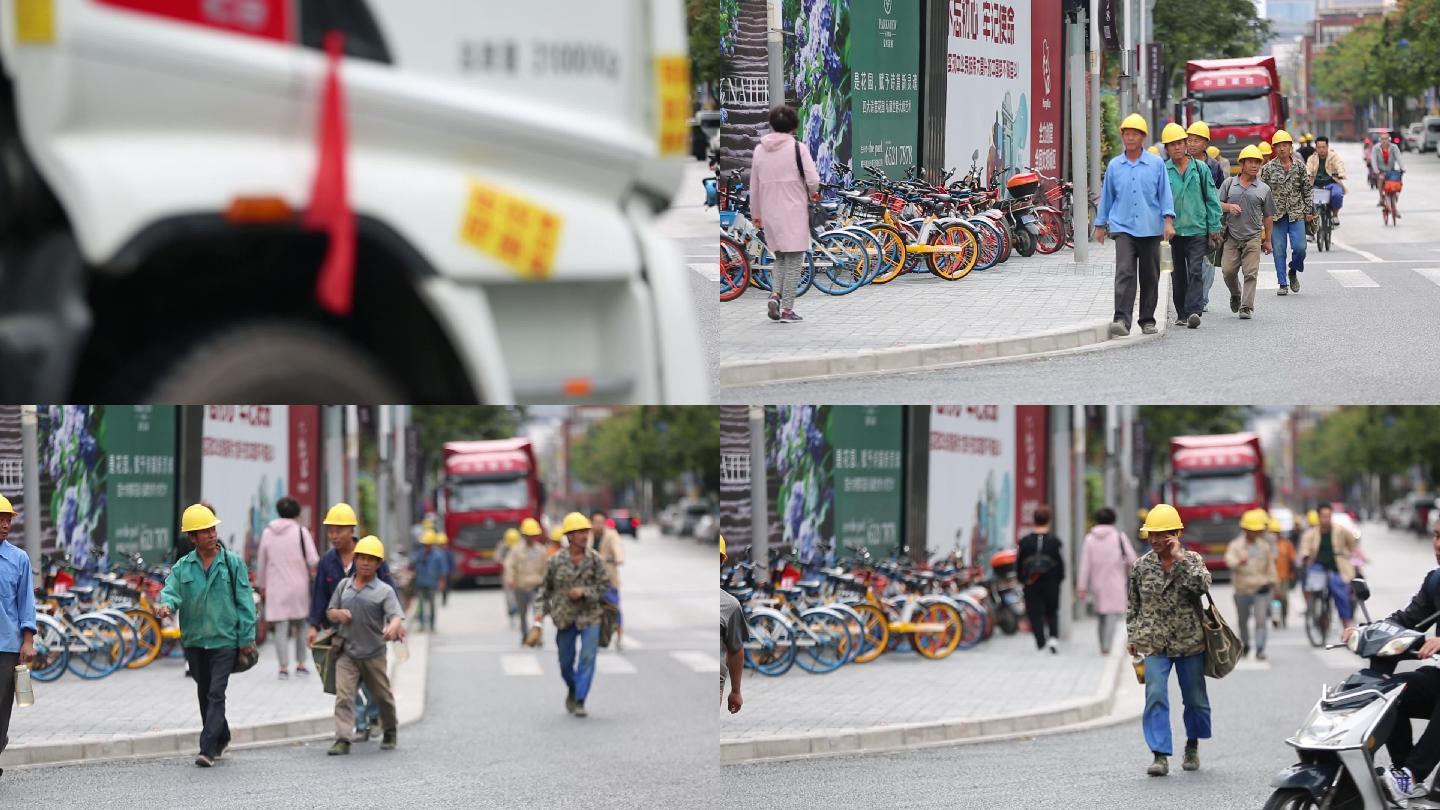 城市街头农民工走路