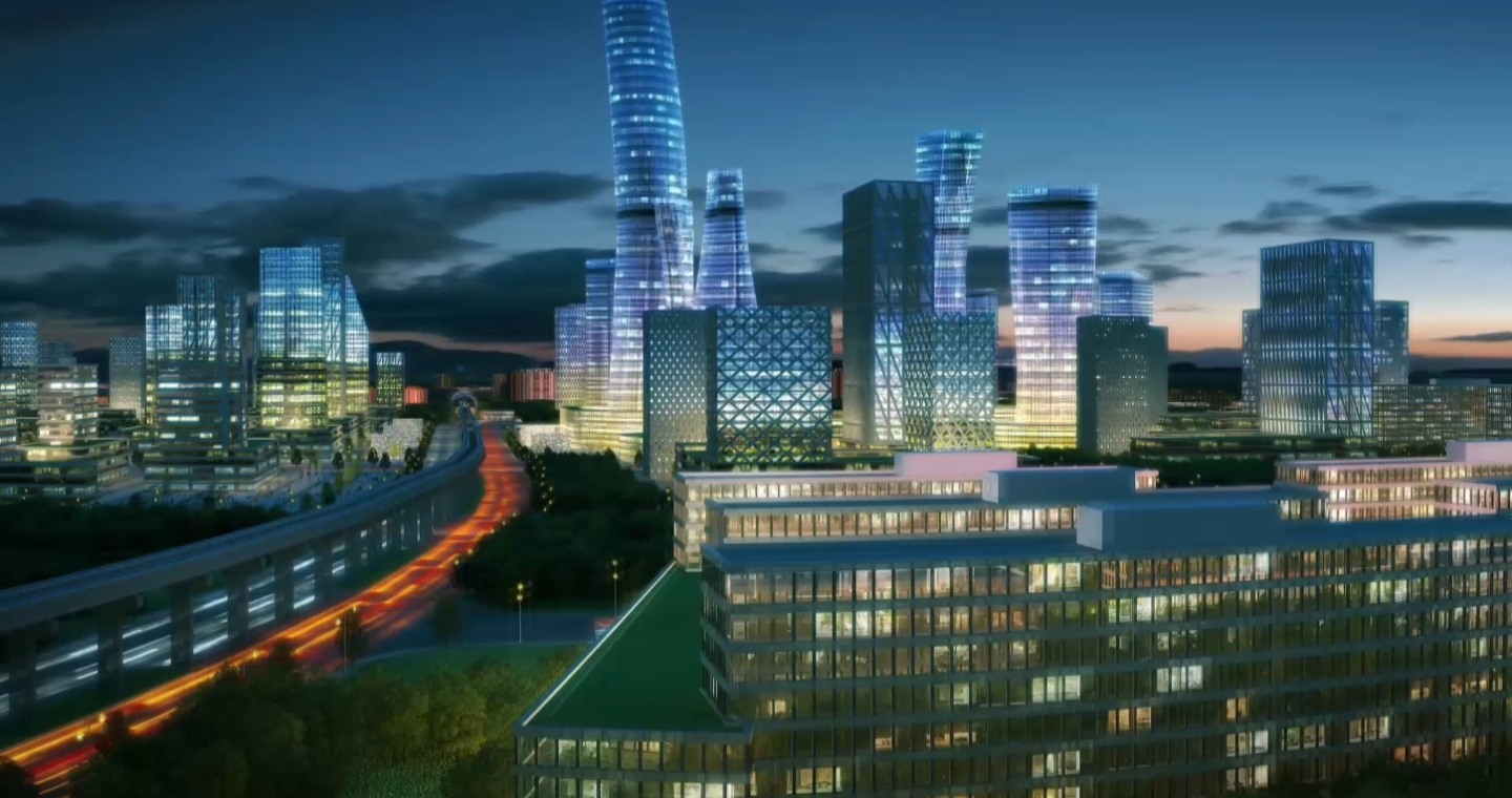 三维城市建筑夜景动画