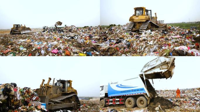 垃圾场垃圾堆铲车环境污染运输车