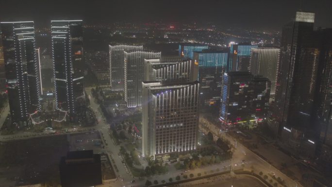 航拍城市建筑群夜景高楼大厦灯光