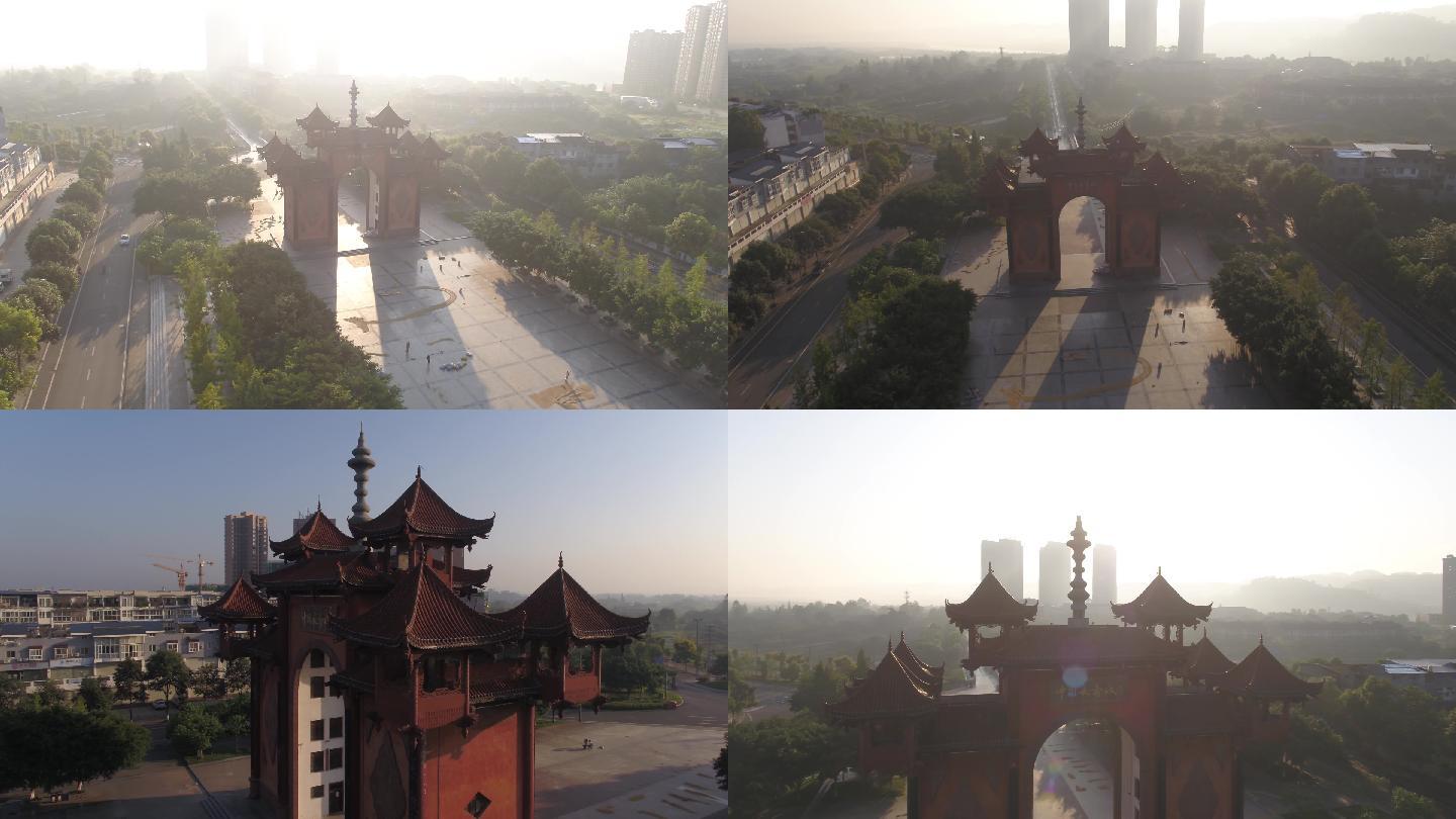 彭山城市标志长寿门航拍