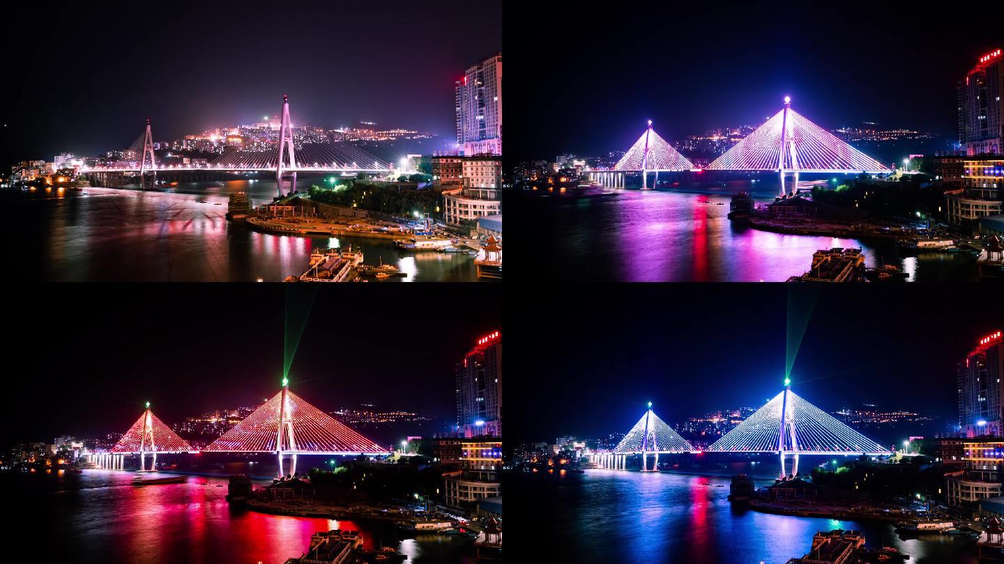 巴东抗击疫情超清壮观美丽长江大桥灯光秀