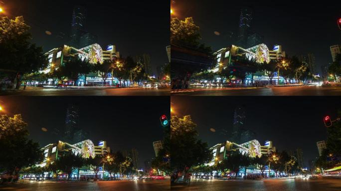 广州中华广场夜景光轨大商场马路边