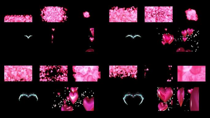 5组带通道的浪漫粉色爱心转场视频素材