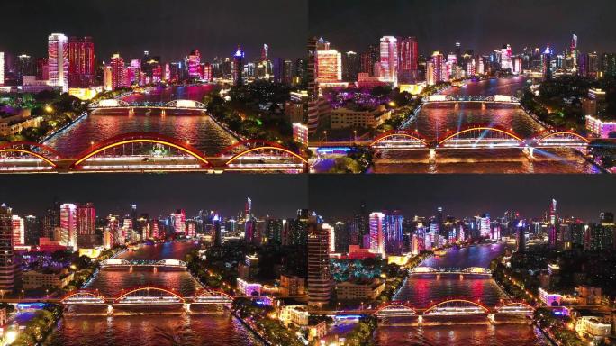 广州海珠桥航拍夜景4k灯光
