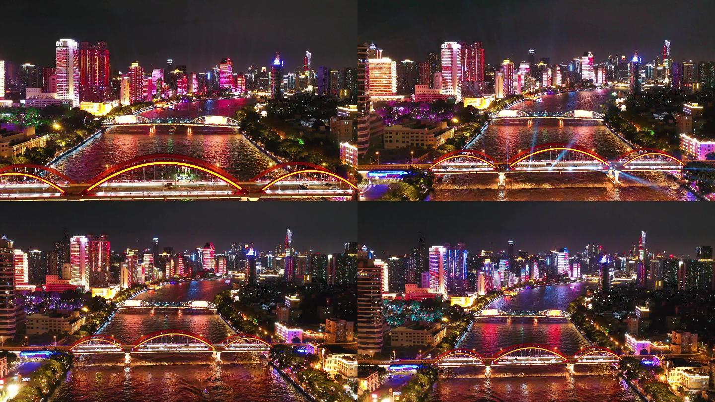 广州海珠桥航拍夜景4k灯光