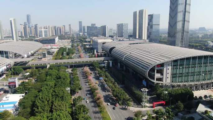 4k琶洲会展中心看广州塔及周边航拍