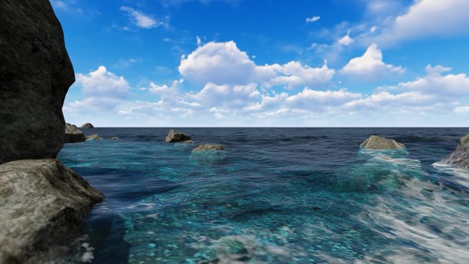 蓝天白云大海礁石视频素材
