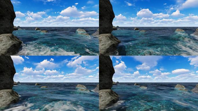 蓝天白云大海礁石视频素材