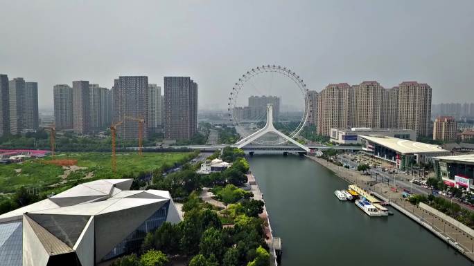航拍京杭大运河天津市区河段