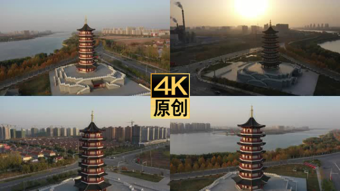 4k航拍万古塔山东省诸城市