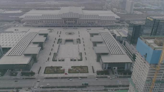 4k-log济南西站站前广场全景俯拍航拍