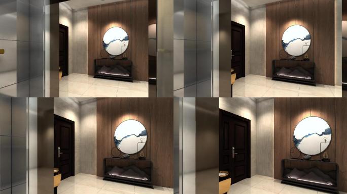 新中式建筑风格电梯前厅入户门地产动画