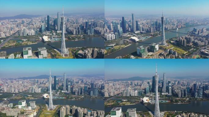 广州新中轴线广州塔航拍白天空镜头1080