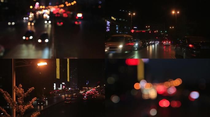 城市车流、城市夜景、车流夜景、路灯、昏黄