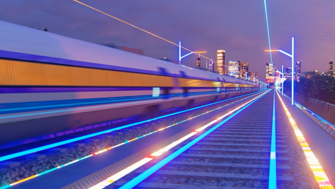高铁动车科技桥梁生长延伸3D动画