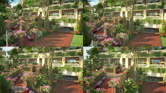 三维动画建筑漫游洋房庭院景观小品