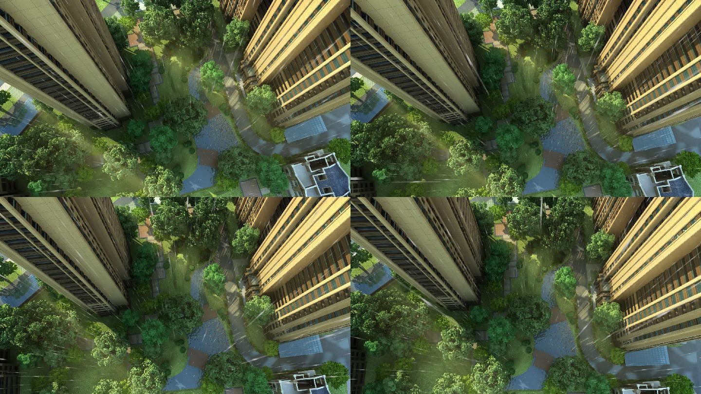 三维动画建筑漫游俯览绿地楼间距