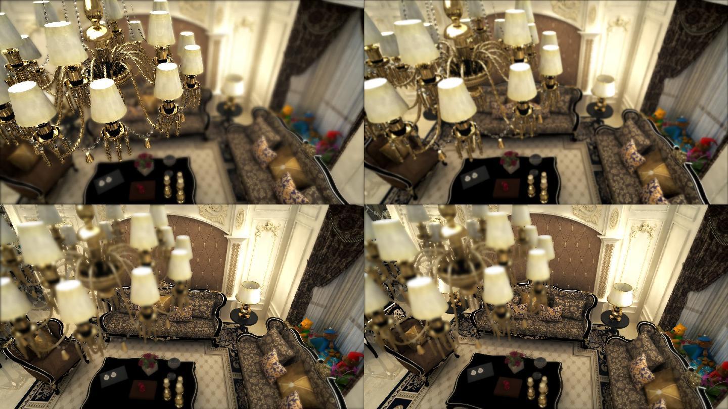 三维动画建筑漫游欧式别墅室内客厅