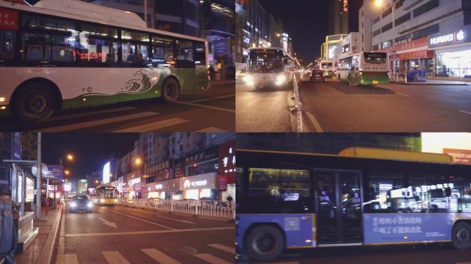 4K公交车-大巴车-夜晚交通车辆
