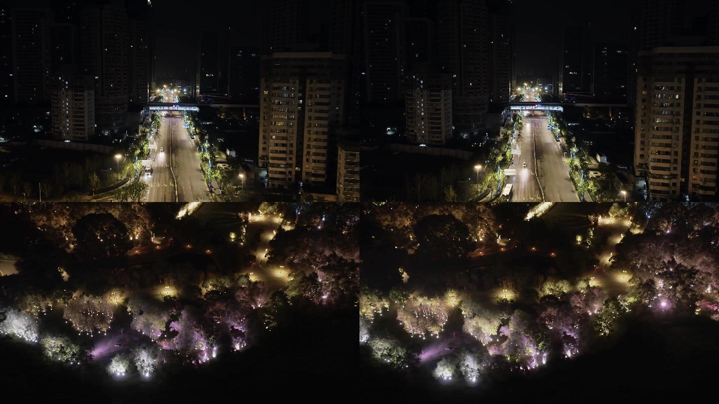 武汉4K素材航拍夜晚静默的城市街道