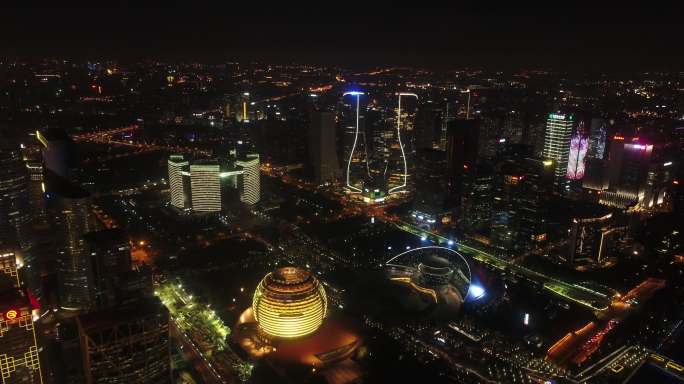 4k高清杭州城市夜景航拍