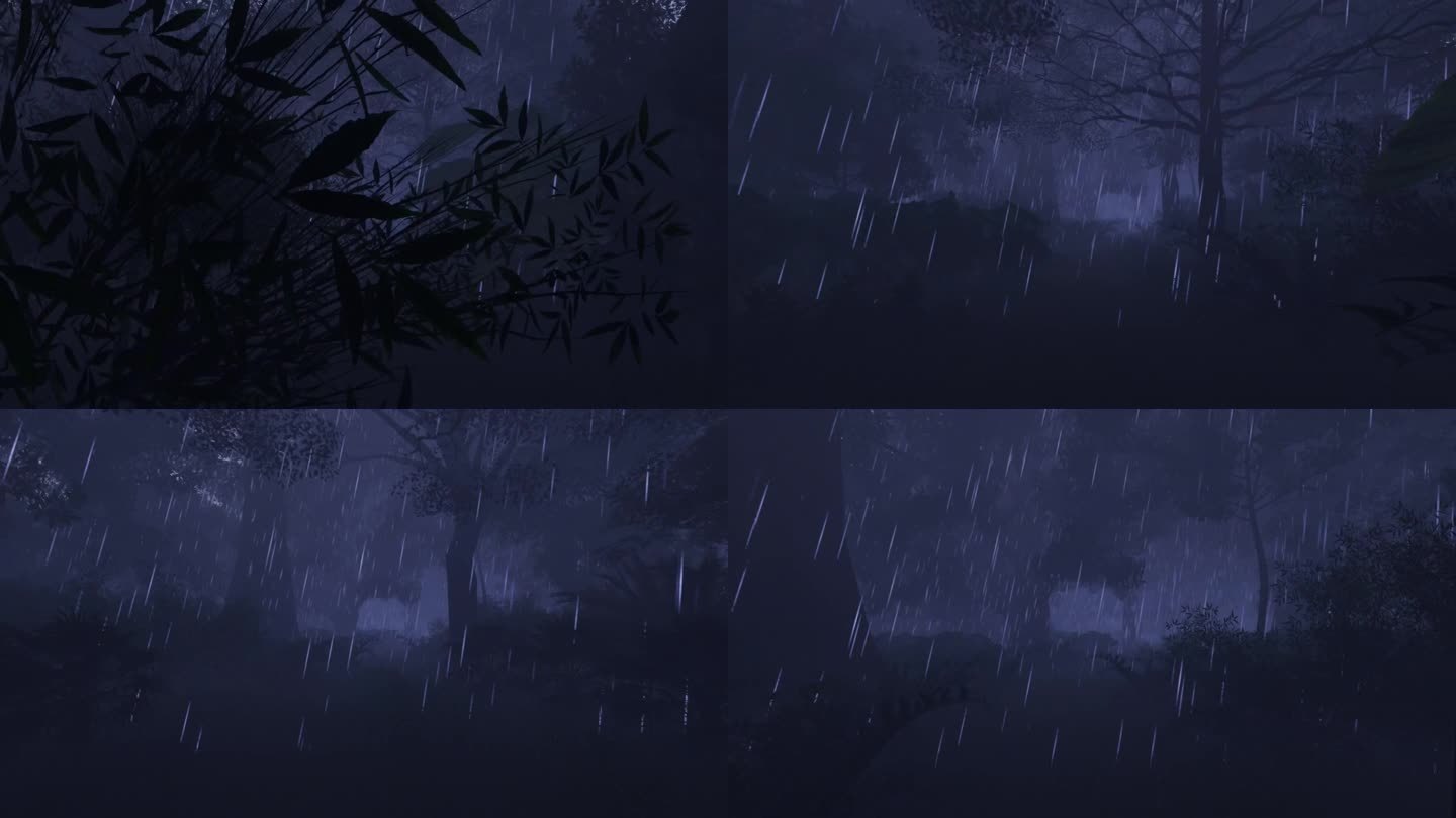 三维树林森林下雨穿梭动画