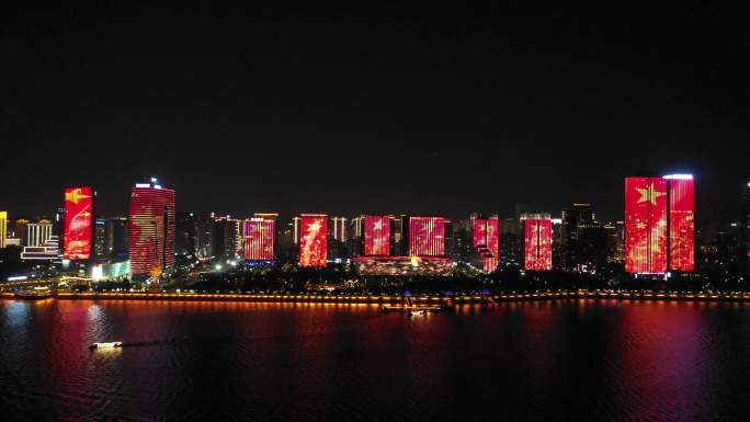4k高清杭州钱江新城城市夜景灯光秀航拍