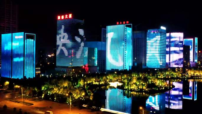 淄博高新区视频素材城市航拍夜景延时