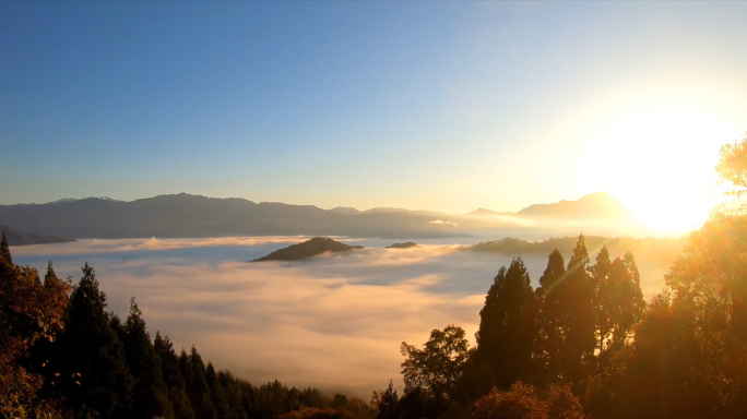 山脉日出云层延时大气航拍4k