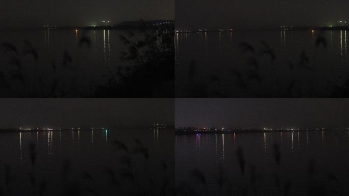 4K夜晚河对岸的车流灯光04