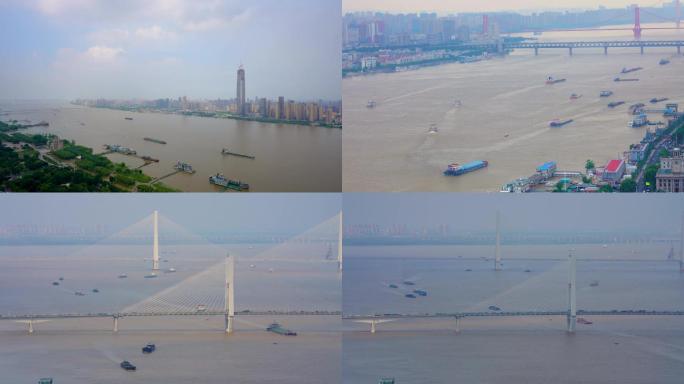 武汉长江延时航拍大桥蓝天白云