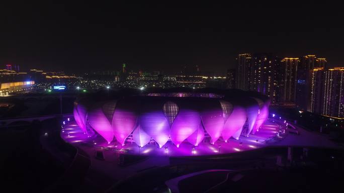 4k高清杭州奥体博览城夜景航拍
