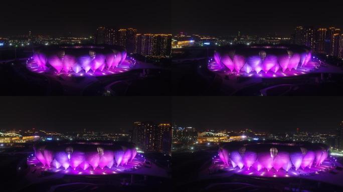 4k高清杭州奥体博览城夜景航拍