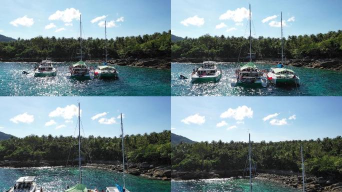 普吉旅行航拍4k珊瑚岛皇帝岛游艇