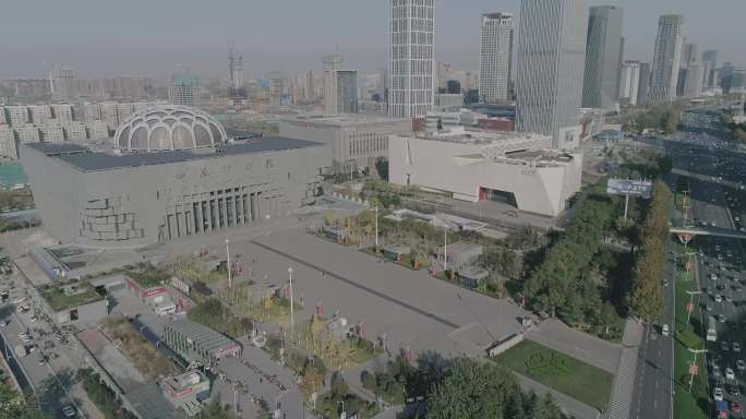 4K-省博物馆美术馆全景Log航拍